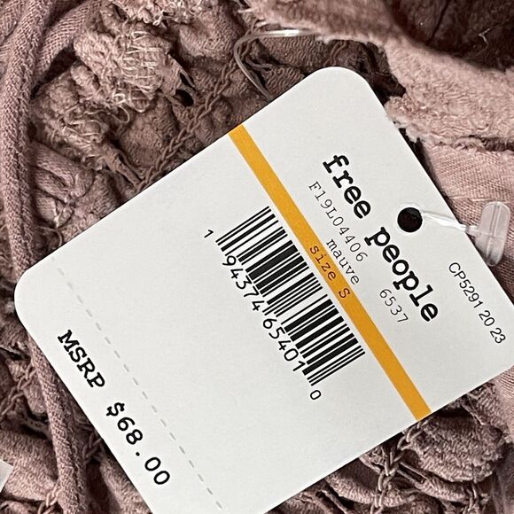 Free People Intimately Small Adella Cami Top Mauve Ruffled Crochet Lace Smocked - Picture 8 of 10